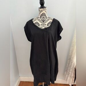 Eileen Fisher 100% Silk Black Dress Size 1X XL Scoop Neck Small Sleeve